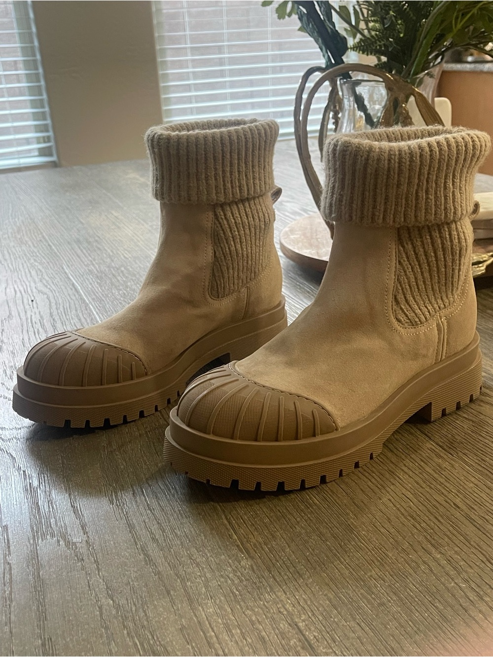 Sam Edelman Rib-Knit Cuff Ankle Booties in Tan